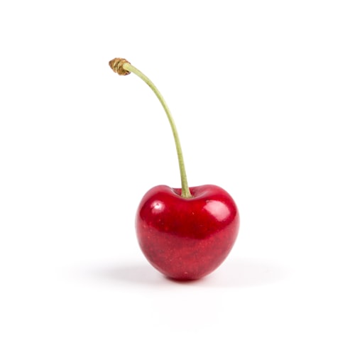 a single cherry with stem. 
