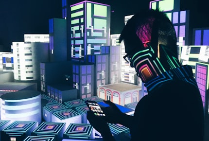 An image of a person on a cyberpunk-esque set