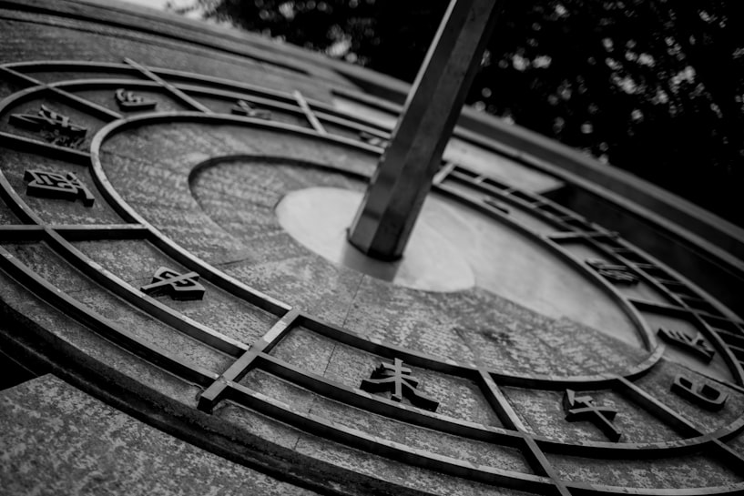 A Chinese sundial in black and white