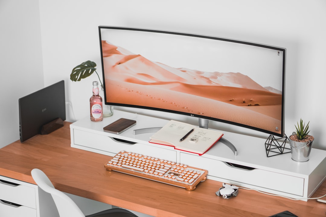Desk with an ultrawide monitor