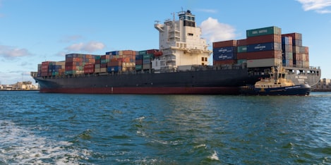 A container ship stacked with containers