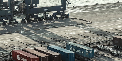 a photo of a container import port