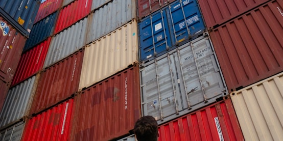 A photograph of rows of intermodal containers.